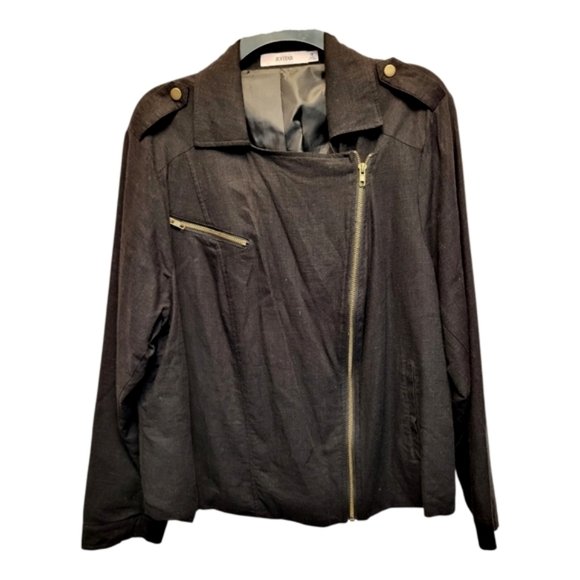 JustFab Black Utility Jacket with Asymmetrical Lapels -Size 1X - Picture 2 of 3